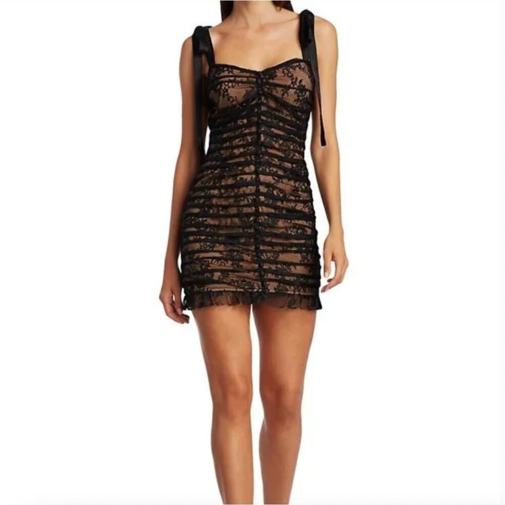 EUC $225 For Love & Lemons Black Lace Tie Sleeve Dolly Mini Dress - Picture 5 of 11